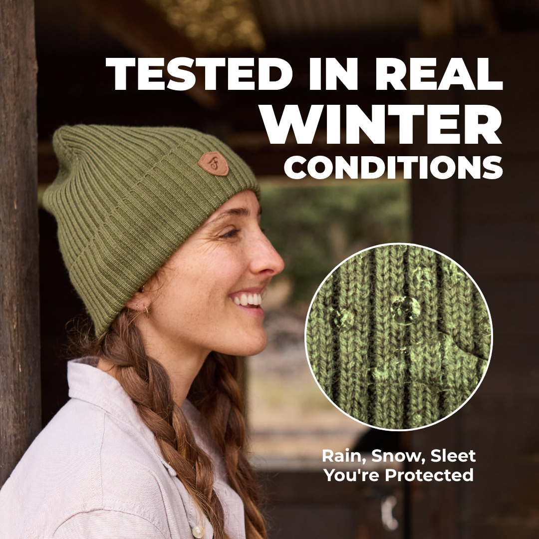 Water Resistant Wool Beanie - Moss