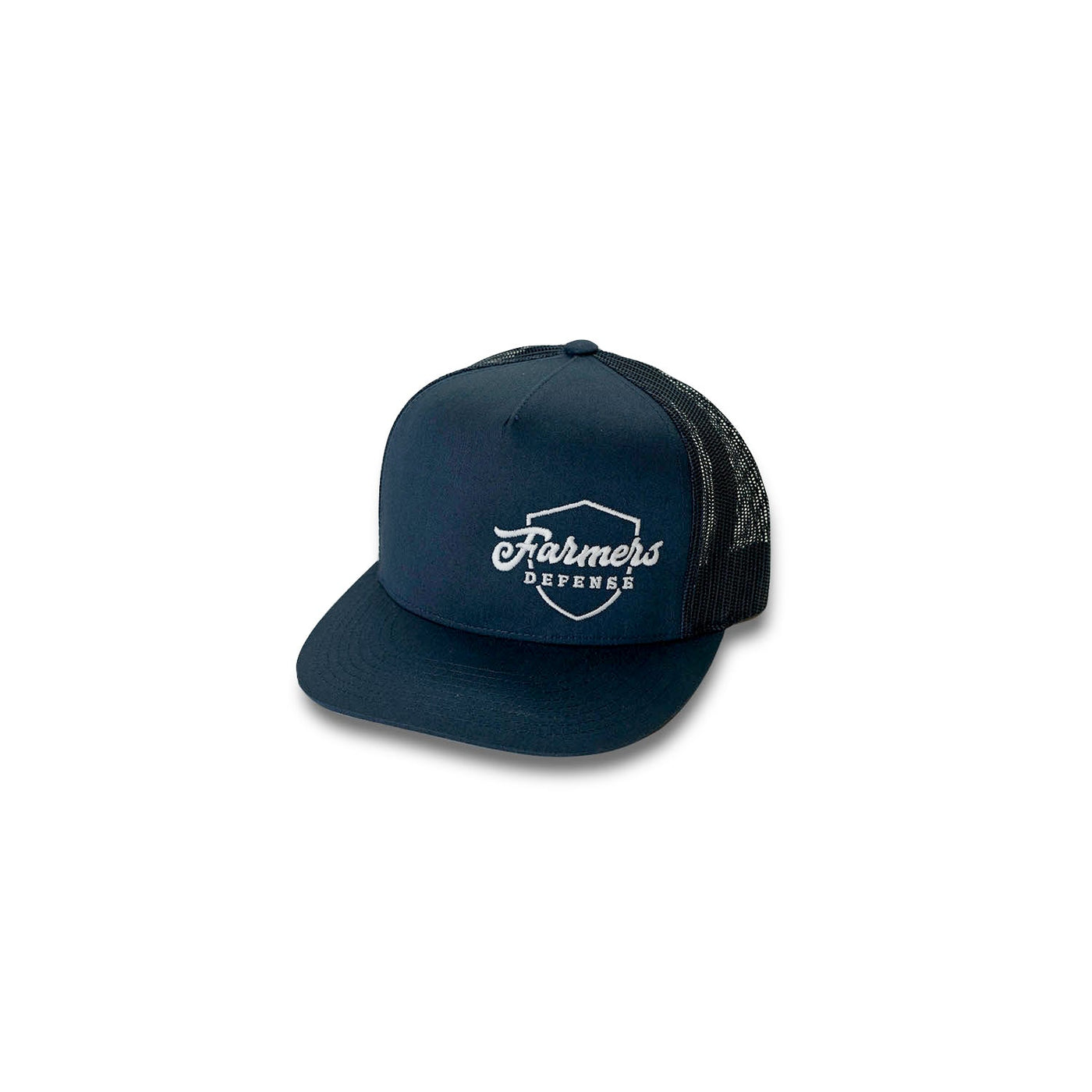 Farmers Defense Trucker Hat -Embroidered Shield Logo - Navy on Navy