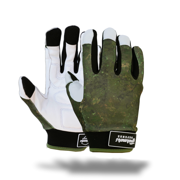 Rugged Guard Leather Gloves - Green Brush Camo