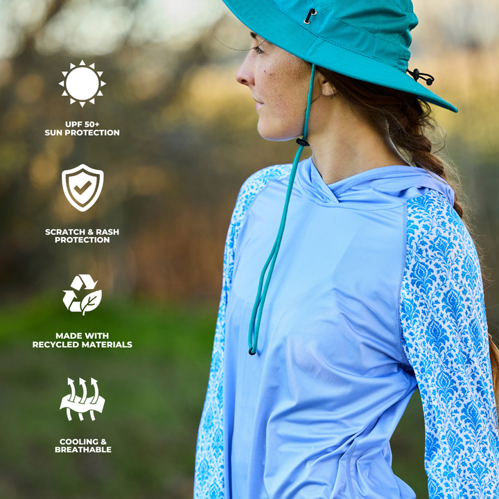 UV Hoodie - Women's - Royal Blue Damask