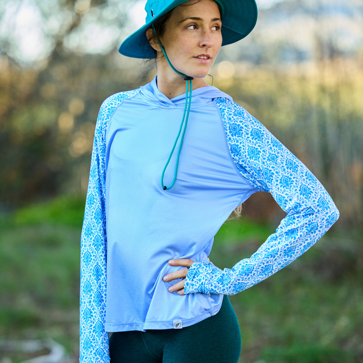 UV Hoodie - Women's - Royal Blue Damask