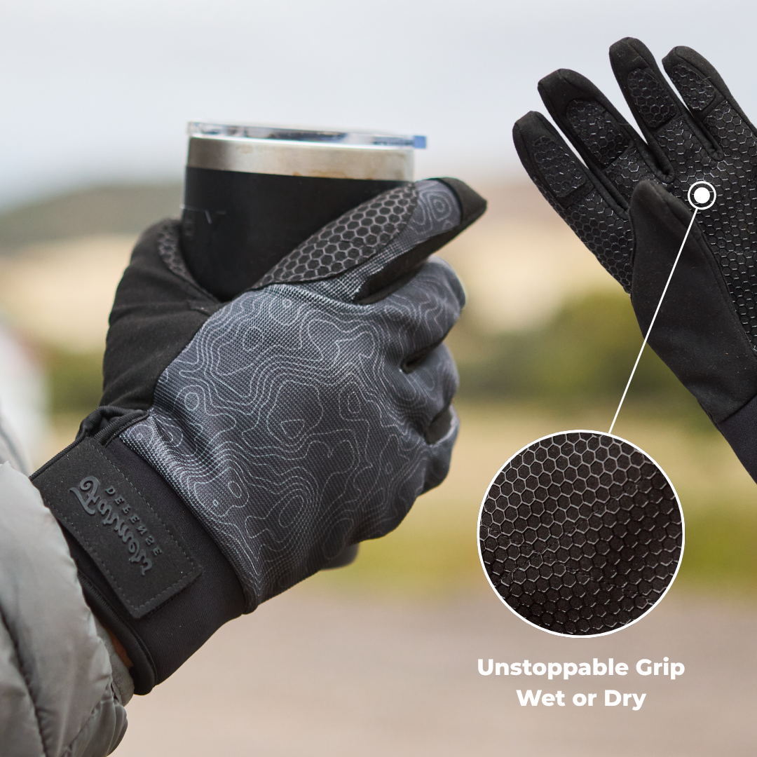 Waterproof Winter Gloves -  Topo Map - Black