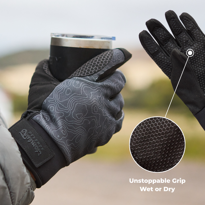 Waterproof Winter Gloves -  Topo Map - Black