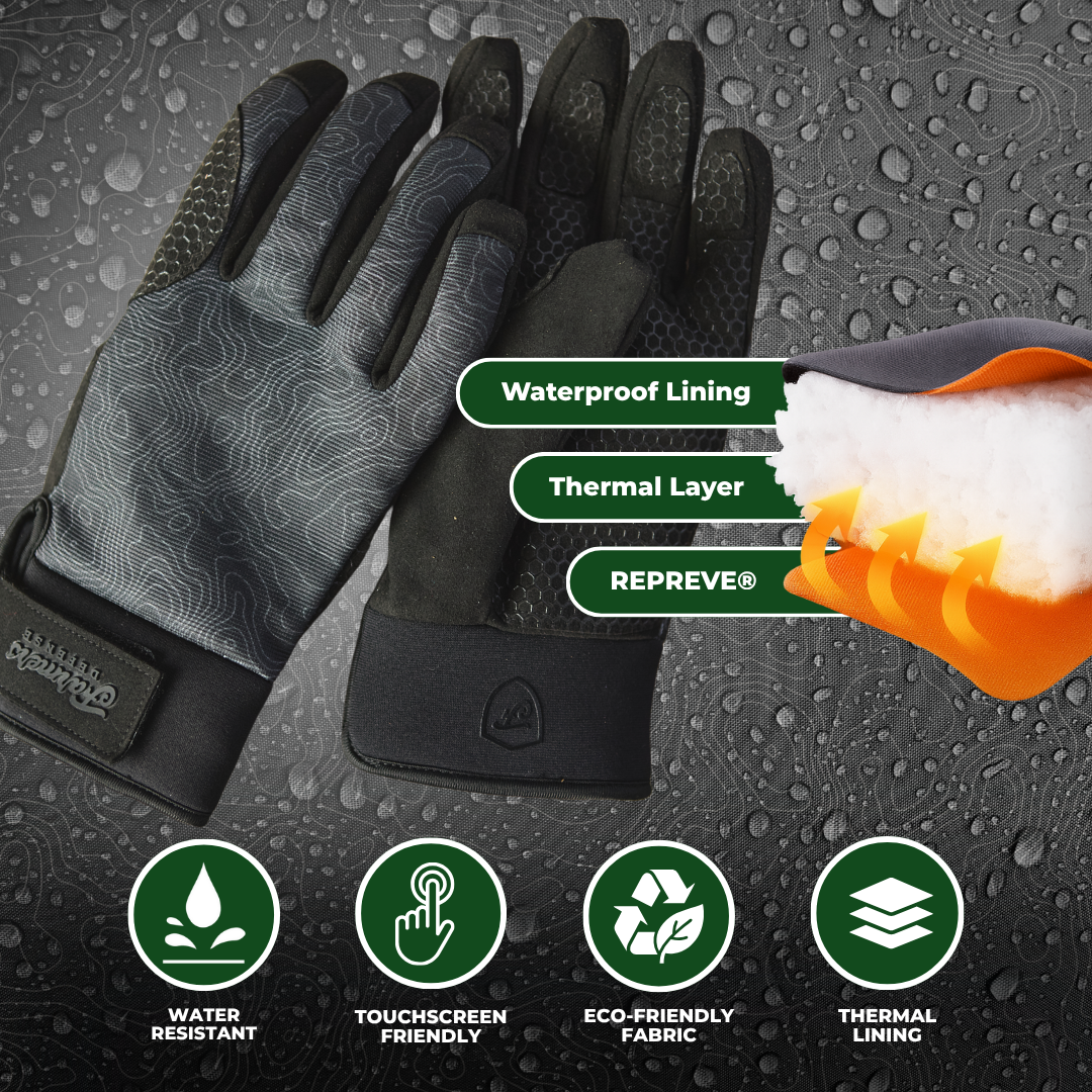 Waterproof Winter Gloves -  Topo Map - Black