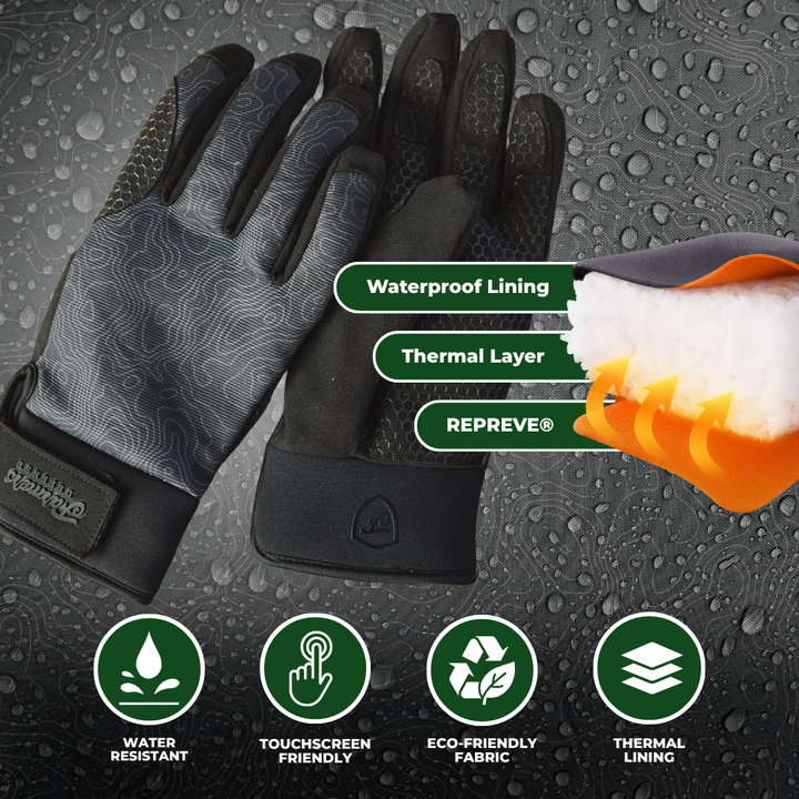 Waterproof Winter Gloves -  Topo Map - Black