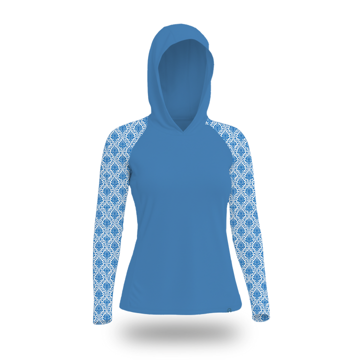UV Hoodie - Women's - Royal Blue Damask