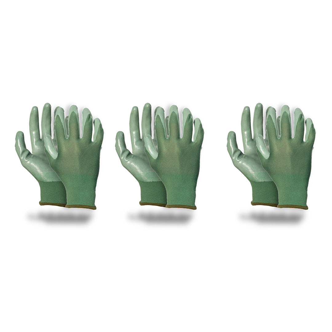 3 Pack - Forest Green Nitrile Gardening Gloves